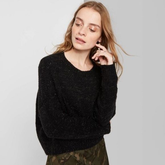 EUC Wild Fable Crewneck Tinsel Sweater M Black - Picture 1 of 14